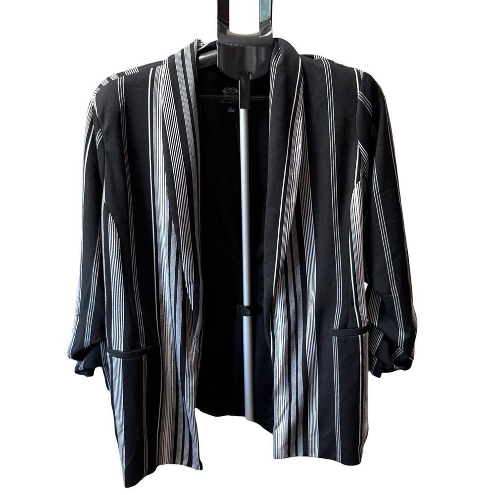 One 5 One Black And White Striped Blazer Work Business Casual Office Large